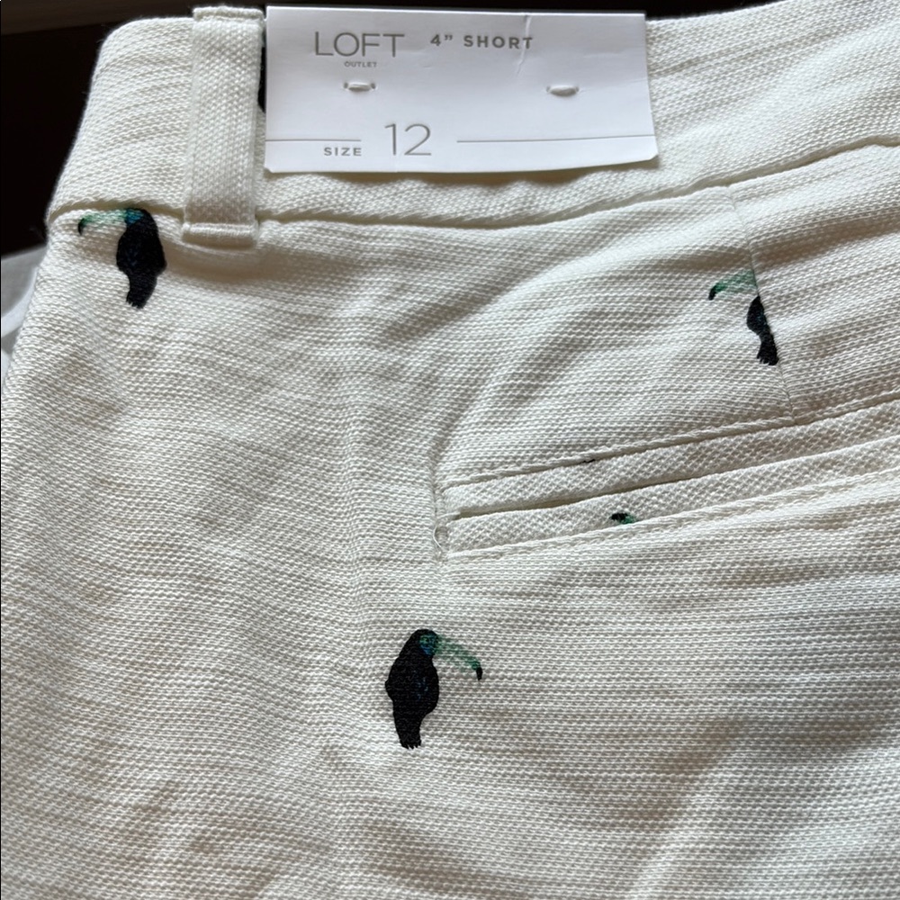 LOFT White Embroidered Toucan Women’s Shorts